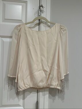 Alice and Olivia Cream Beaded Fringe Women's Top